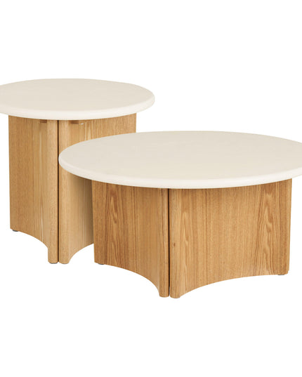 Motril Couchtisch-Set, 2-teilig, Beton/Eschenfurnier, Weiß/Natur