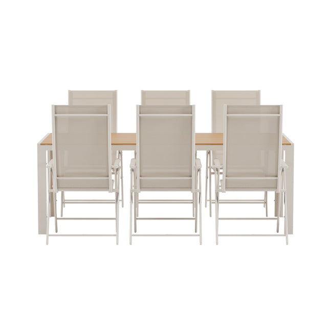 Break pöytä - beige ja 6 Levanzo tuolia - beige - KalusteDuo_Huonekaluliike_Ruokailuryhmä ulkokäyttöön