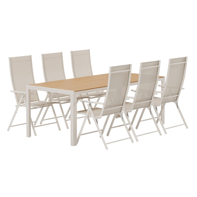Break pöytä - beige ja 6 Levanzo tuolia - beige - KalusteDuo_Huonekaluliike_Ruokailuryhmä ulkokäyttöön