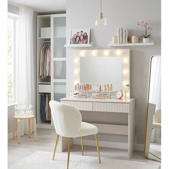Stella Meikkipöytä Valoilla beige 94 cm - KalusteDuo_Huonekaluliike_Meikkipöytä