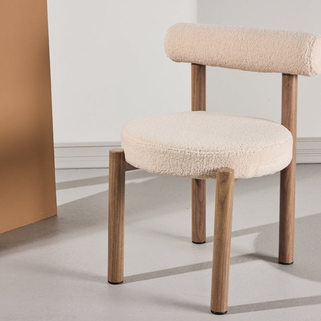 Tillo ruokatuoli 2 kpl - teräs ja puunvärinen 3D-paperi / valkoinen bouclé - KalusteDuo_Huonekaluliike_Tuoli