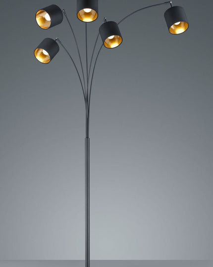 Tom lattiavalaisin | Moderni 5‑spotin mattamusta designvalaisin - #KalusteDuo_#Huonekaluliike_Lattiavalaisin